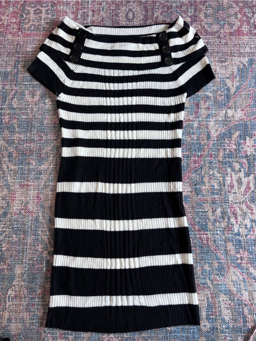 Black & White Striped Women’s Sweater - Ribbed Knit